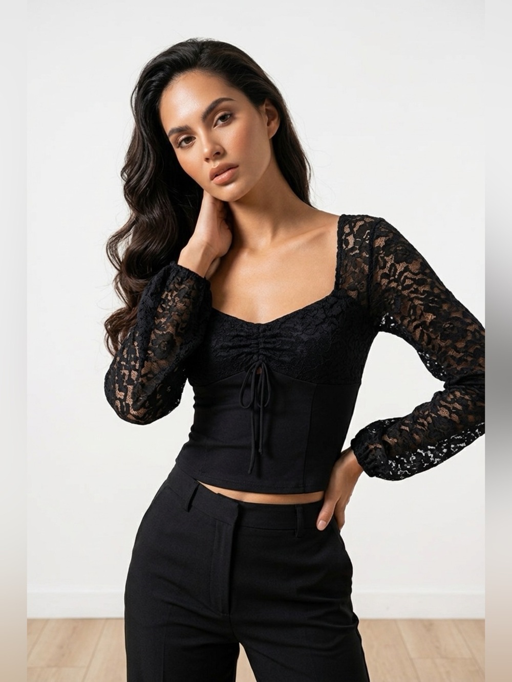 La Pêche Black Lace Fitted Top – Size S (New) NWT
